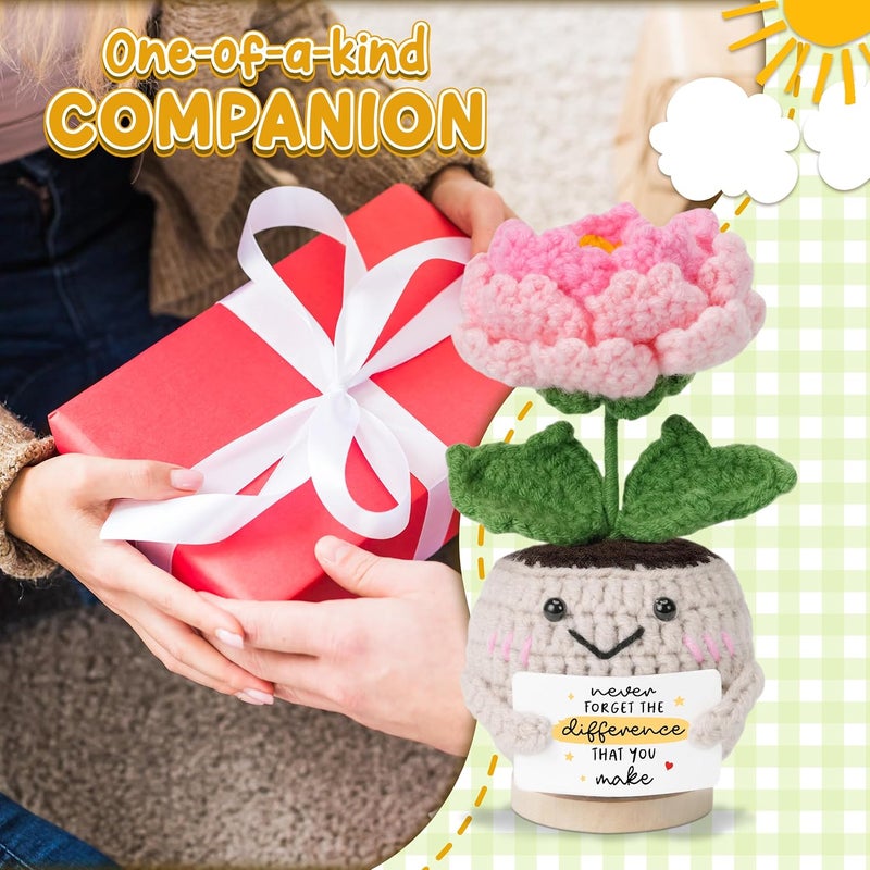 HEXMOZ Handmade Peony Flower Crochet Gift with Positive Card, Thank You Gifts for Women, Teacher Appreciation Gifts, Handmade Collectible Peony Doll Emotional Support Crochet Present for Nurse Boss Coworker - Image 5